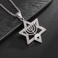 Silver steel Star of David necklace with Menorah and rhinestones on stone background - Silver Color Single Pendant