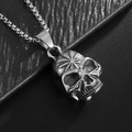Vintage steel skull bell pendant with maple leaf engraving on a square box chain necklace - Retro Steel Color Pendant Only (Without Chain) (LD045)