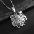 Hip hop tiger head pendant necklace in silver stainless steel with sparkling crystals - Silver Color Single Pendant