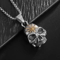 Vintage steel skull bell pendant with gold leaf motif and box chain for biker style - Two-tone Pendant Only (Without Chain) (LD045)