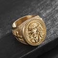 Anello hip hop da uomo in acciaio inossidabile dorato con rilievo di Gesù e croce - US 7 / Oro