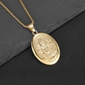 Gold plated stainless steel box chain necklace with oval Jesus portrait pendant - Jesus Portrait Pendant Only / Gold Pendant Only