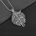 Polished stainless steel Viking Odin pendant necklace featuring detailed warrior relief - Silver Color Single Pendant