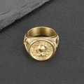 Gold stainless steel US Marine Corps eagle ring shown on dark stone background - US 7 / Gold