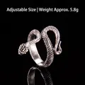 Adjustable punk snake ring in oxidized silver finish featuring detailed scale textures - Adjustable Open / Snake Style 3