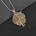 Polished stainless steel Viking Odin pendant necklace with gold accents and silver chain - Two-tone Gold & Silver Pendant Only