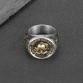 Polished stainless steel USMC eagle globe and anchor ring on grey rock background - US 7 / Two Colors