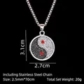 Collana Yin Yang Tai Chi in acciaio inossidabile con ciondolo tondo e catena box - Bagua in Zirconia Rossa (Con catena in acciaio inossidabile)
