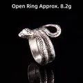 Adjustable silver punk snake ring with detailed metal scales and a retro vintage finish - Adjustable Open / Snake Style 4