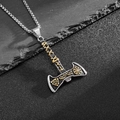 Collana vintage ascia vichinga in acciaio inossidabile bicolore con incisioni di rune - Solo Ciondolo Bicolore Oro e Argento
