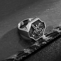 Anello sigillo vintage con Arcangelo Michele in acciaio inossidabile da uomo - US 8 / Color Acciaio