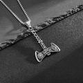 Pendente ascia vichinga vintage in acciaio inossidabile con incisioni di rune nordiche - Ciondolo Singolo Color Argento