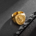 Anello vintage in acciaio inossidabile dorato con mani in preghiera e motivi a croce - US 7 / Oro