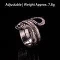Adjustable snake ring in antique silver finish with 7.8g wrap-around metal design - Adjustable Open / Snake Style 7 (Black)