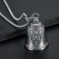 Polished stainless steel angel motorcycle bell pendant with Ride Safely Love You engraving - Vintage Steel Pendant