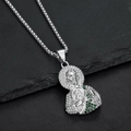 Collana San Giuda con zirconi bianchi e gemme verdi su pietra scura - Solo Pendente (Senza Catena) / Color Acciaio