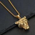 Gold vacuum-plated roaring cheetah head pendant necklace with classic box chain detail - Gold Pendant Only