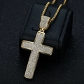 Iced out gold cross pendant with cubic zirconia on a box chain hip hop necklace - Gold Pendant Only