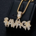 Collana con ciondolo SAVAGE placcato oro con strass e catena box in stile hip hop - Solo ciondolo dorato / Oro