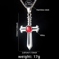 Gotische Schwert-Kreuz-Halskette mit rotem Edelstein und 70 cm Edelstahl-Halskette - Kreuz Nr. 197 + 70cm Stahlkette