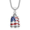 Polished stainless steel American flag motorcycle bell pendant with a box chain necklace - Pendant Only / Steel