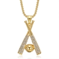 Iced out gold plated baseball bat pendant necklace with zircons for hip hop style - Gold Pendant Only