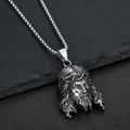 Hip hop style Jesus head pendant necklace in matte silver stainless steel on rock - Vintage Steel Pendant