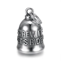 Vintage stainless steel guardian bell pendant with Screw It Let's Ride engraving for bikers - Vintage Steel Silver