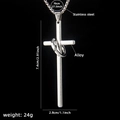 Silberne Kreuz-Halskette mit Edelstahl-Boxkette und detaillierten Größenangaben - Großes Kreuz + 70cm Stahlkette