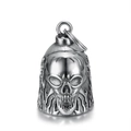 Retro Edelstahl Motorrad Schutzglocke Anhänger mit 3D-Totenkopf-Relief auf weißem Grund - Retro Einzelglocke