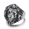 Retro punk lion head ring for men in polished stainless steel with antique silver finish - US 7 / Steel Color (US Size)