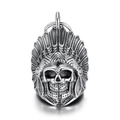 Native American chief skull bell pendant in vintage stainless steel for bikers - Steel Color Bell
