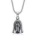 Collana a campanella vintage in acciaio inossidabile con rilievo di Maria e catena lunga - Campanella Color Acciaio retrò