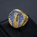 Vergulde roestvrijstalen herenring met Egyptische farao en blauwe emaille - US 7 / Goud