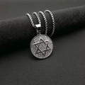 Collana con ciondolo Stella di David in acciaio argento con strass su supporto in pelle - Ciondolo Singolo Color Argento