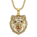 Collana testa di tigre in acciaio inossidabile placcato oro con strass colorati - Ciondolo Dorato Solo (Senza Catena)
