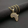 Collana con pendente mappa Africa placcata oro 18K con cristalli scintillanti hip hop - Solo ciondolo dorato
