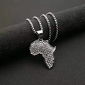 Collana hip hop con ciondolo mappa Africa in argento e cristalli scintillanti - Ciondolo Singolo Color Argento