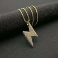 Collana con ciondolo a fulmine placcata in oro stile hip hop con strass brillanti - Solo ciondolo dorato
