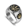 Retro roestvrijstalen ring met gouden bladembleem op zwarte schijf voor heren en dames - US 7 / Tweekleurig (Goud & Zilver)