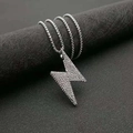 Collana con ciondolo a fulmine color argento hip hop con cristalli e catena a maglia quadra - Ciondolo Singolo Color Argento