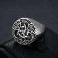Vintage stainless steel Celtic Triquetra signet ring for men with oxidized silver finish - US 7 / Vintage Steel Silver