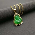 Détail du pendentif Bouddha rieur avec résine de jade verte et placage d'or luxueux - Pendentif uniquement / Bouddha Vert Doré