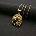 Gold plated stainless steel horse head pendant necklace with vintage horseshoe relief - Pendant Only (No Chain) / Gold