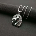 Hip hop stainless steel horse head pendant necklace with horseshoe detail on a chain - Pendant Only (No Chain) / Silver