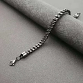 Bracciale a catena barbazzale da uomo in acciaio inossidabile nero opaco su pelle - 6mm*22cm / Nero