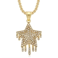 Collana hip hop dorata con ciondolo a stella gocciolante e strass su fondo bianco - Solo ciondolo dorato