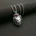Collana con ciondolo a testa di leone hip hop con corona d'argento e strass su catena - Ciondolo Singolo Color Argento