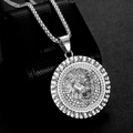 Hip hop lion head pendant necklace in silver finish with pavé rhinestones on box chain - Silver Pendant Only