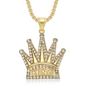 Hiphop gold plated stainless steel king crown pendant necklace with micro-pave diamonds - Gold Pendant Only